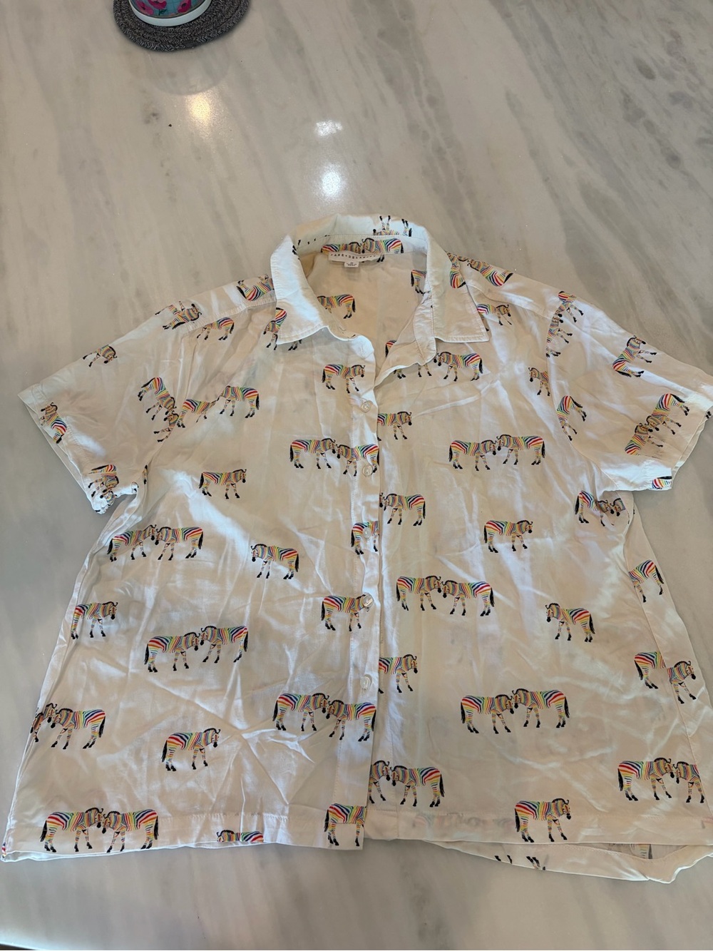Jane + Delaney Zebra button down shirt women M animal print shirt sleeve